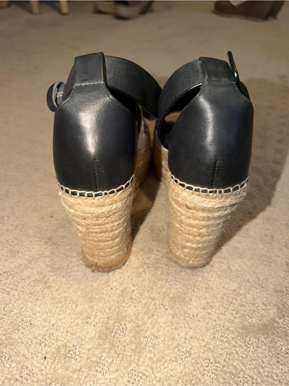 Marc Fisher White and Black Leather Espadrille Wedge Sandals